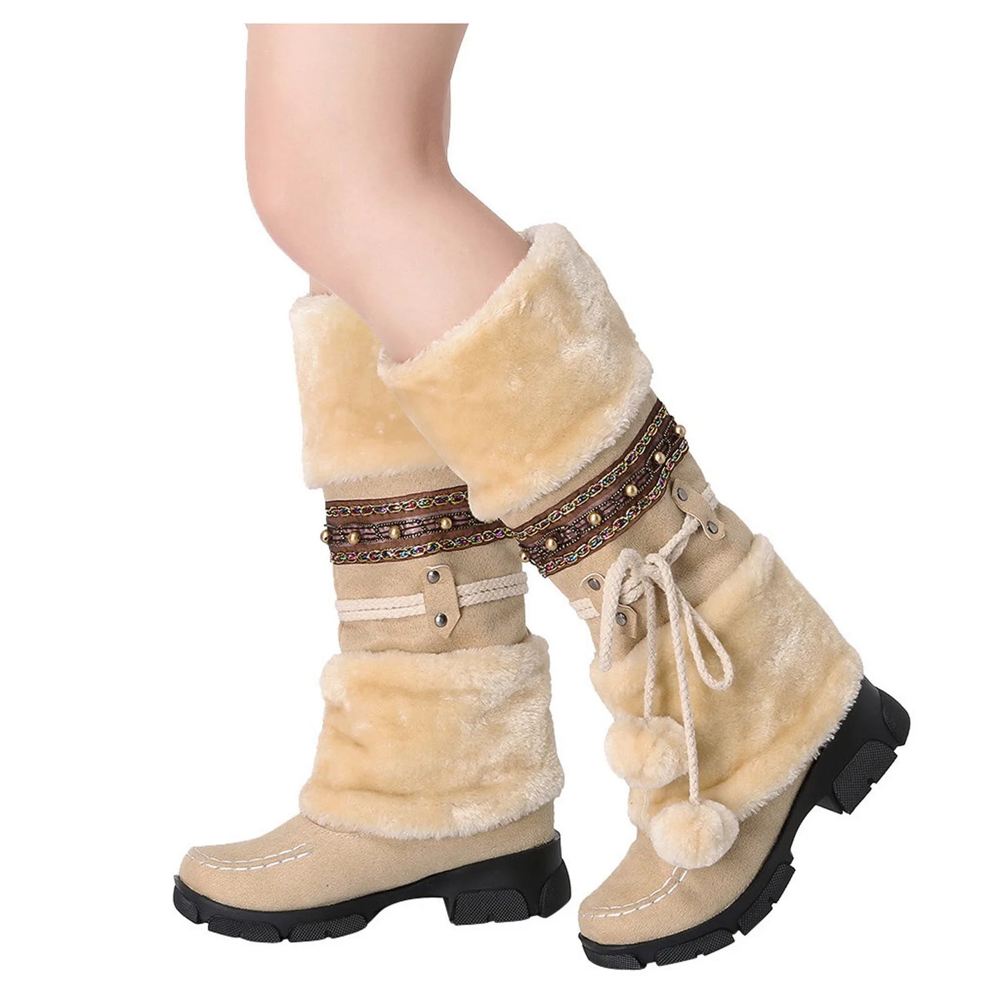 Winter Warm Thickened Fur Knee High Boots Ladies Footwear