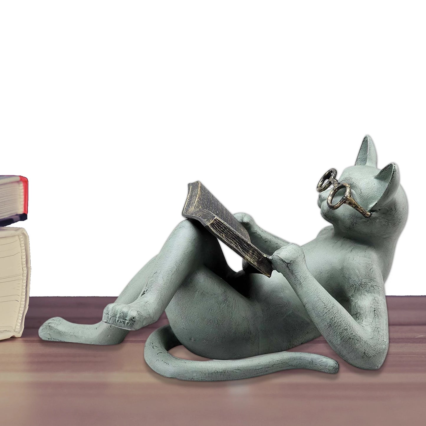 Miniature Reading Glasses Cat Literature Read Figurine