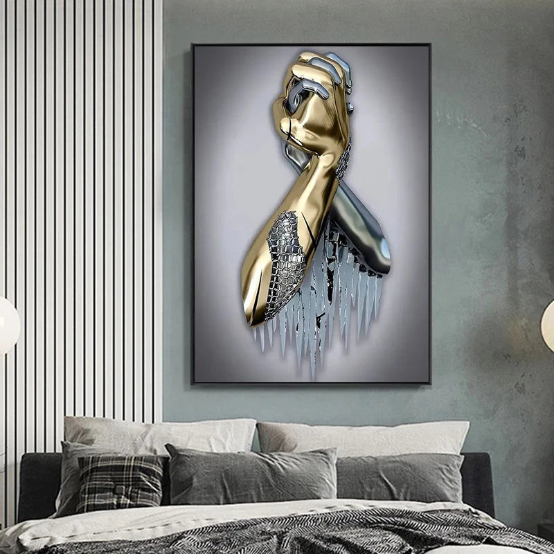 Metal Statue Lovers Hands Statue Canvas Painting