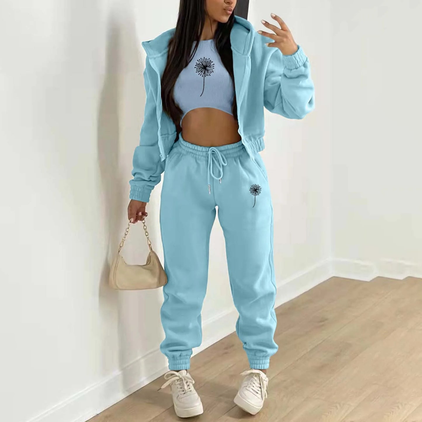 Women's Hooded Sweatshirt+Tank Top+Pants Set