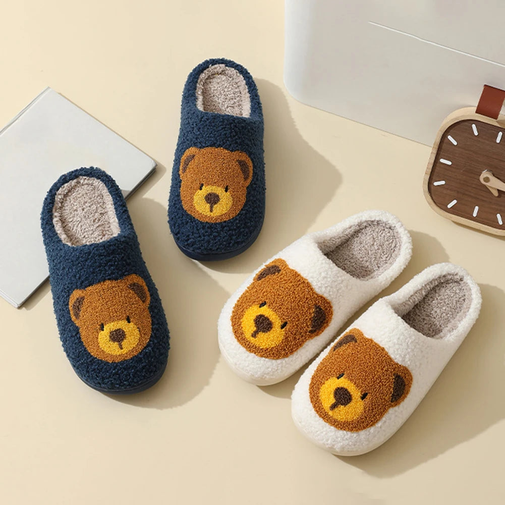 Fluffy Winter House Cute Bear Slippers For Women