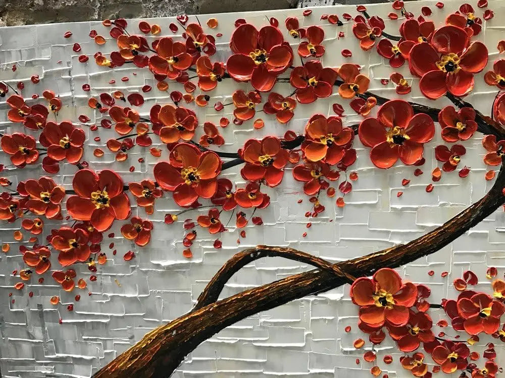 Texture Palette Knife Red Flowers Paintings