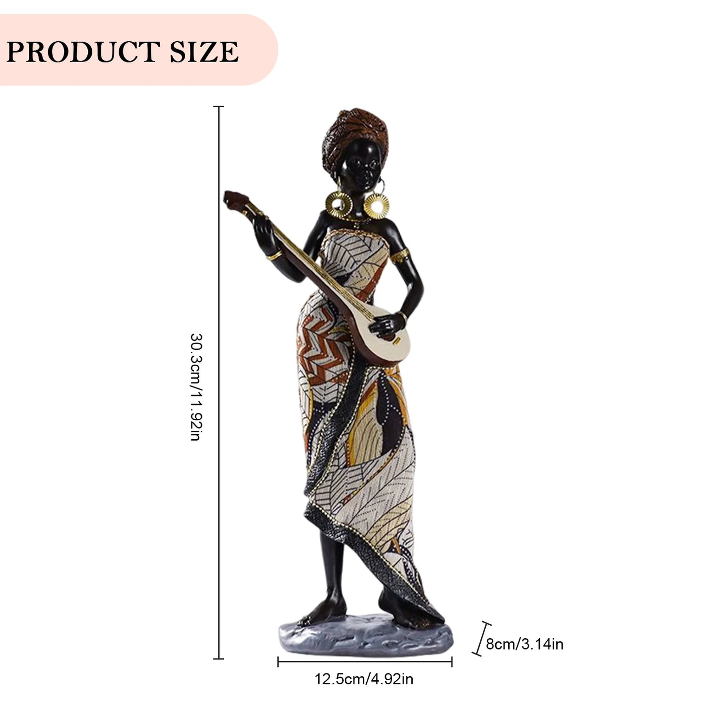 Resin African Female Figurine Musical Instrument Statue Ornaments