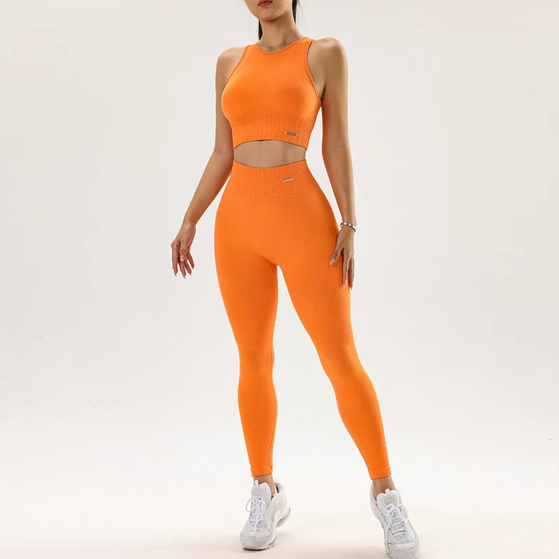 Women's High-Waisted Leggings and Top Two-Piece Seamless Yoga Set