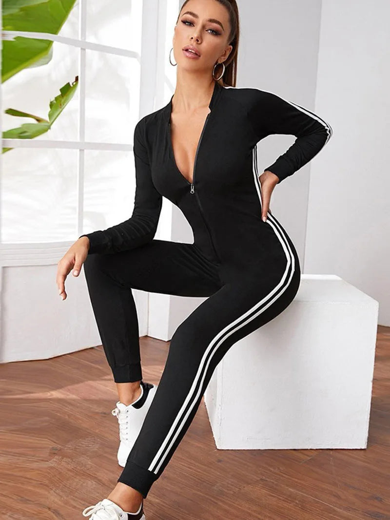 Women Seamless Sports Zipper Jumpsuit Set