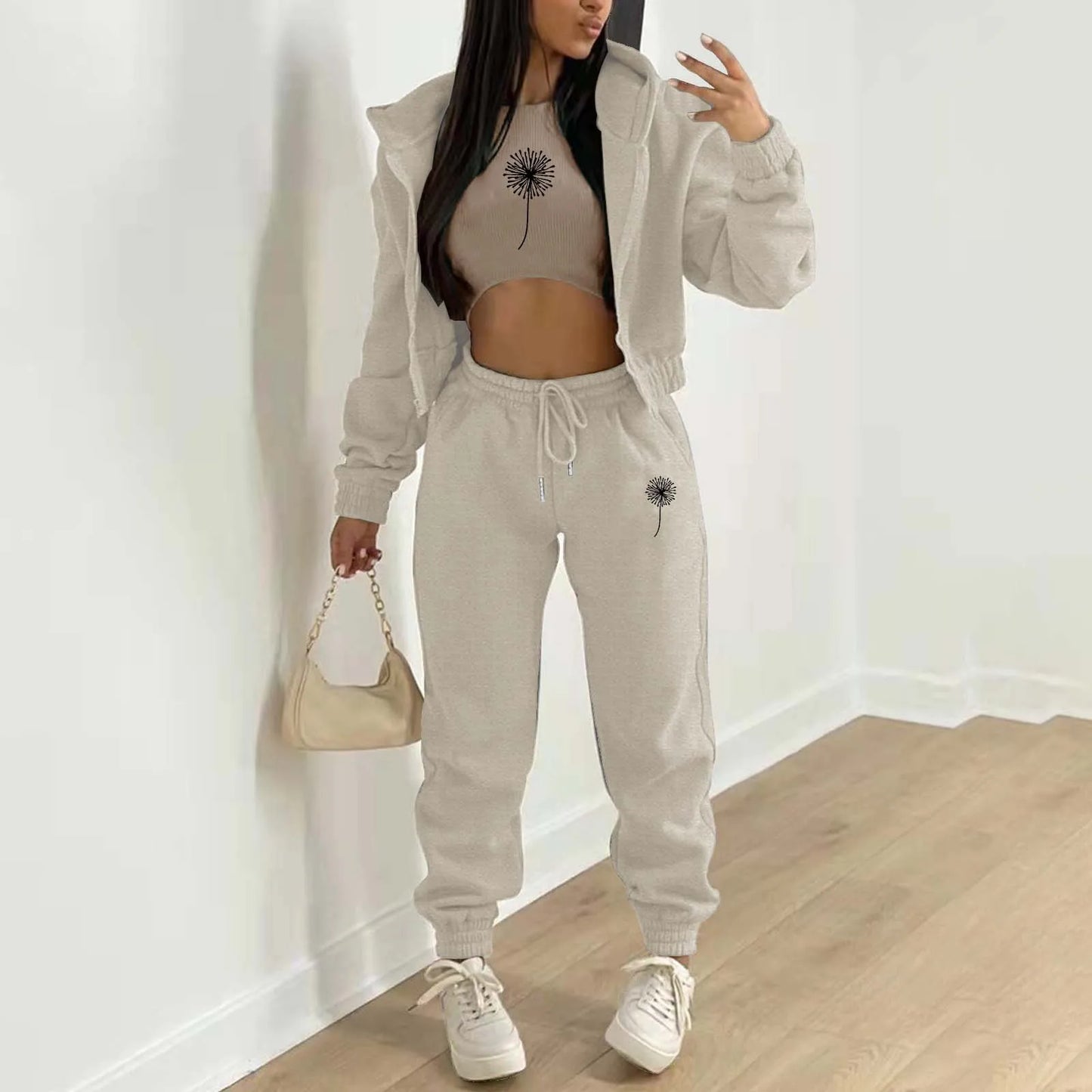 Women's Hooded Sweatshirt+Tank Top+Pants Set