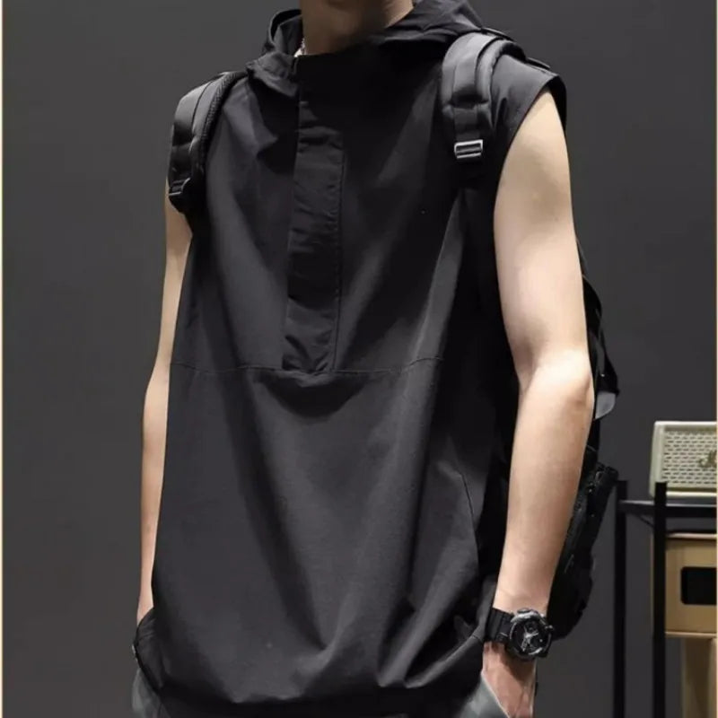 Men's Loose Sleeveless Hooded Casual Pullover Shirt Tess Vest