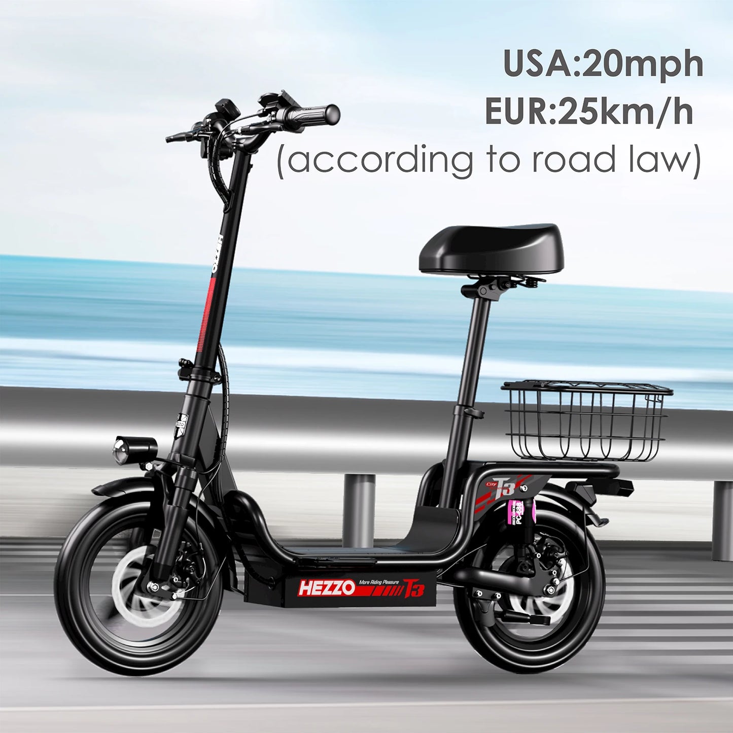 T3 City Powerful Electric Scooter Seat & Basket