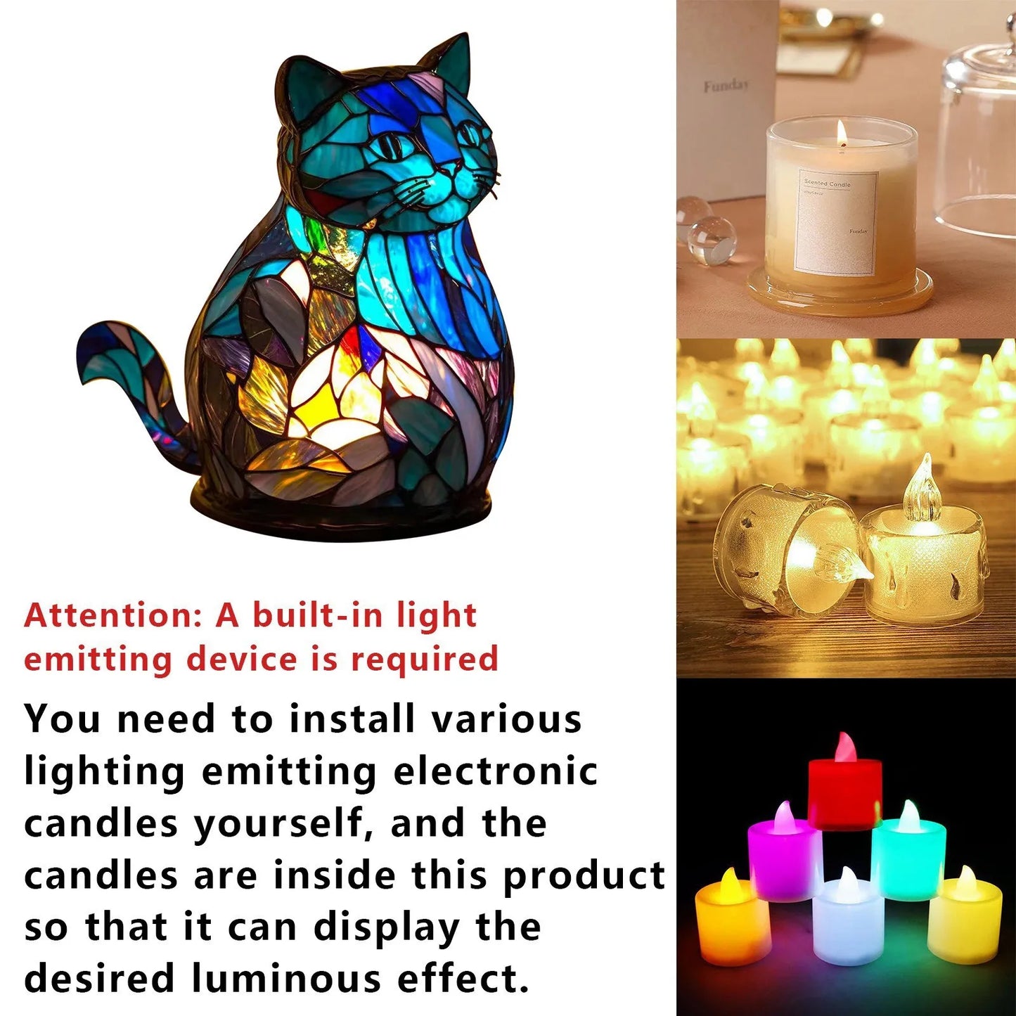 Home Decoration Desktop Lamp Cat Ornament Resin Figure