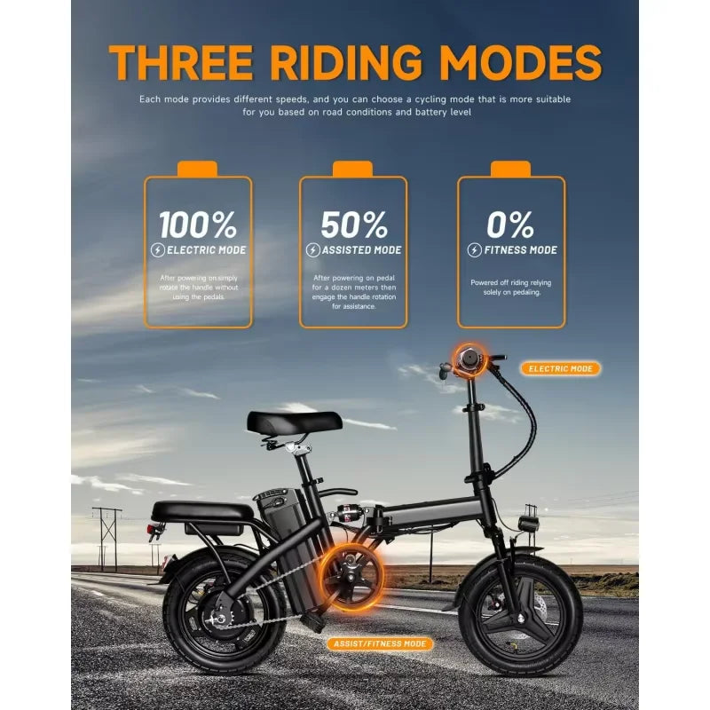 QAdults, Ebike,14" Folding Electric Bike 350W 36V 12Ah