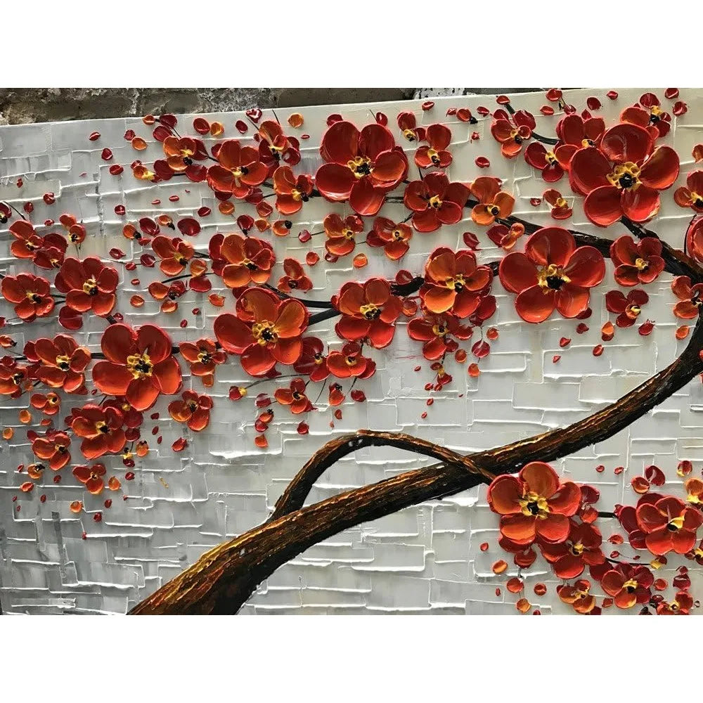 Texture Palette Knife Red Flowers Paintings