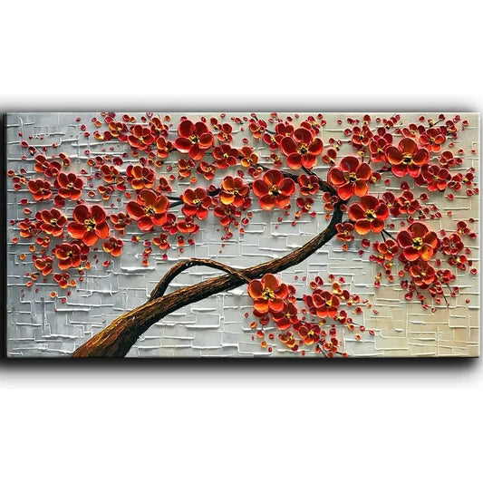 Texture Palette Knife Red Flowers Paintings