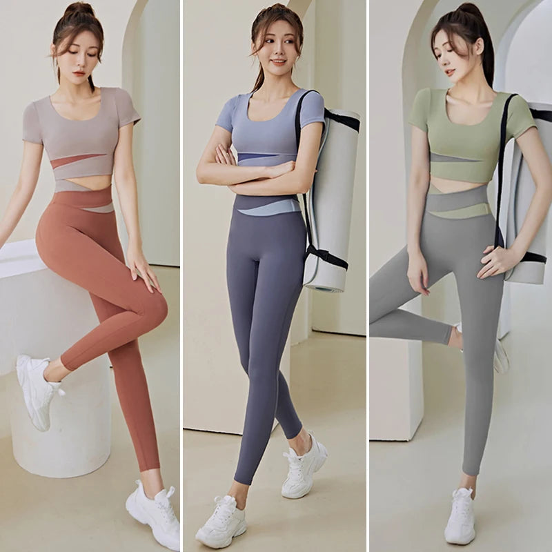 Women 2 Pcs Gym Set Sports Crop Top and Leggings