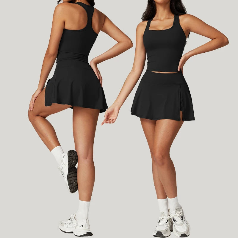 Tennis Skirt Set Yoga Fitness Exercise Set