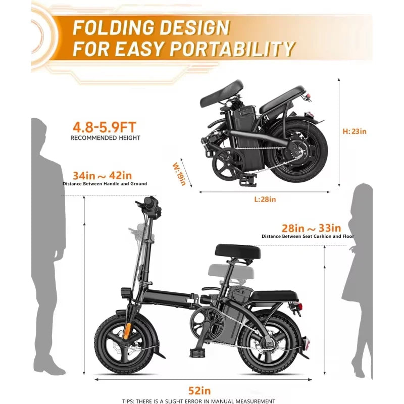 QAdults, Ebike,14" Folding Electric Bike 350W 36V 12Ah