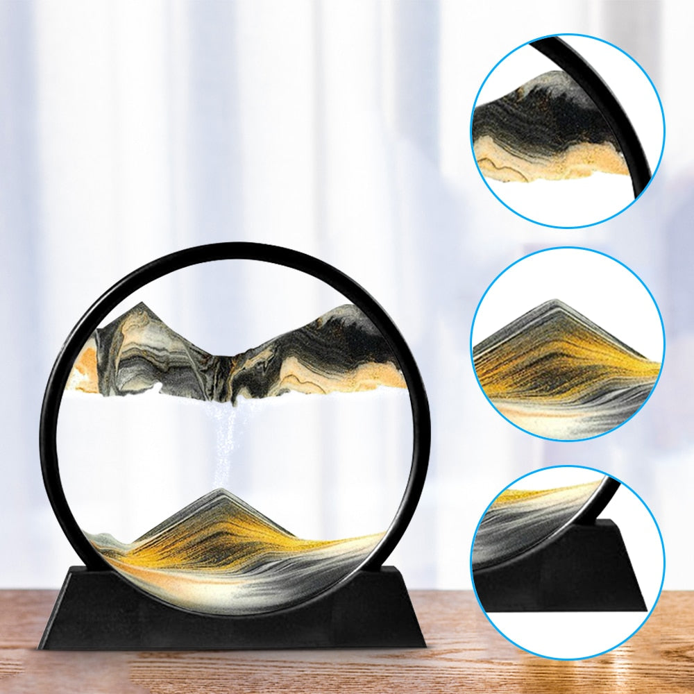 Moving Sand Art Picture Round Glass 3D Hourglass - goodfitforyou23